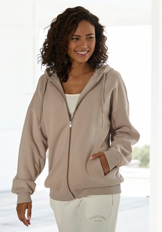 LASCANA Sweat jacket in Beige: front