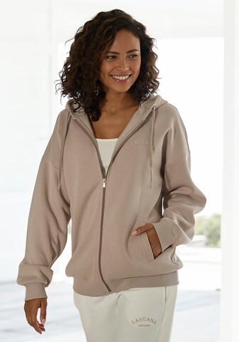 LASCANA - Sudadera con cremallera en beige: frente