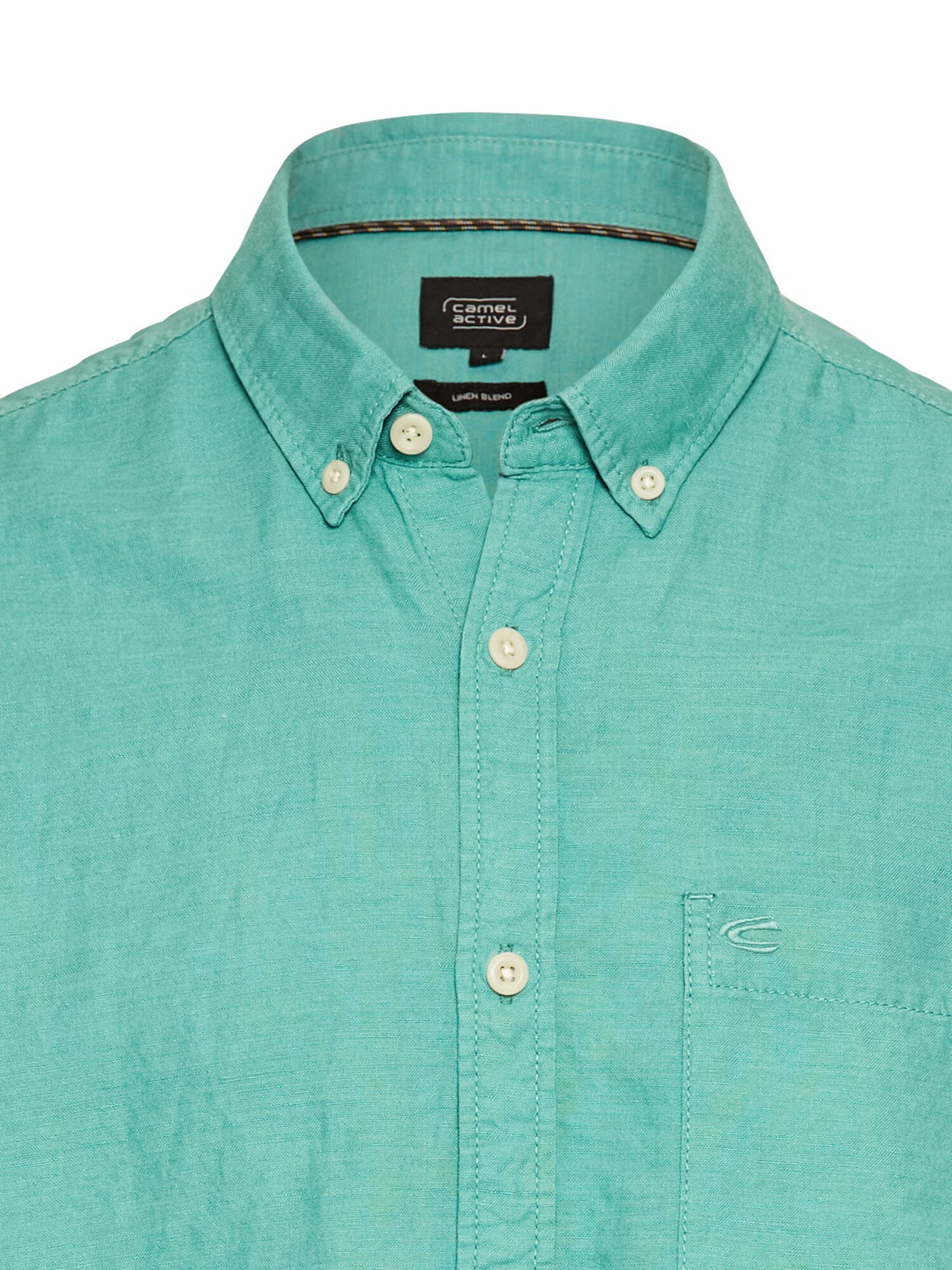 CAMEL ACTIVE Regular Fit Kurzarmhemd aus einem Baumwoll-Leinenmix in Grün