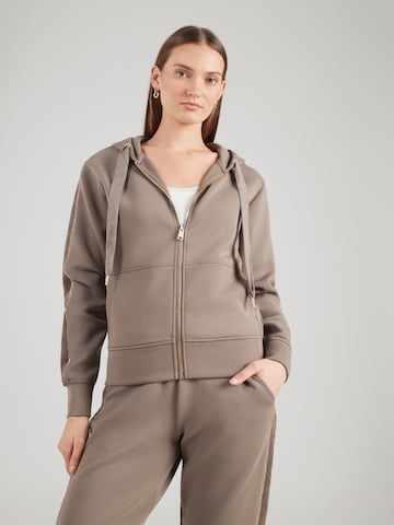 GUESS - Sudadera con cremallera en marrón: frente