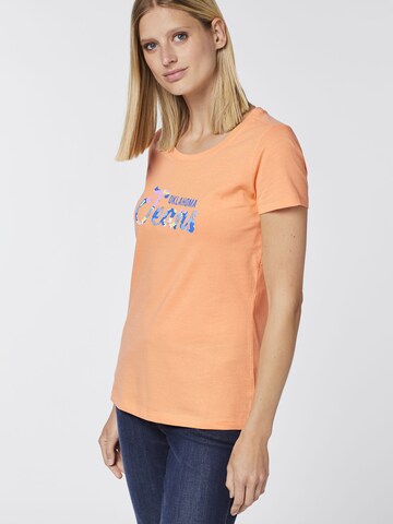 Oklahoma Jeans Shirt ' mit floralem Label-Akzent ' in Orange