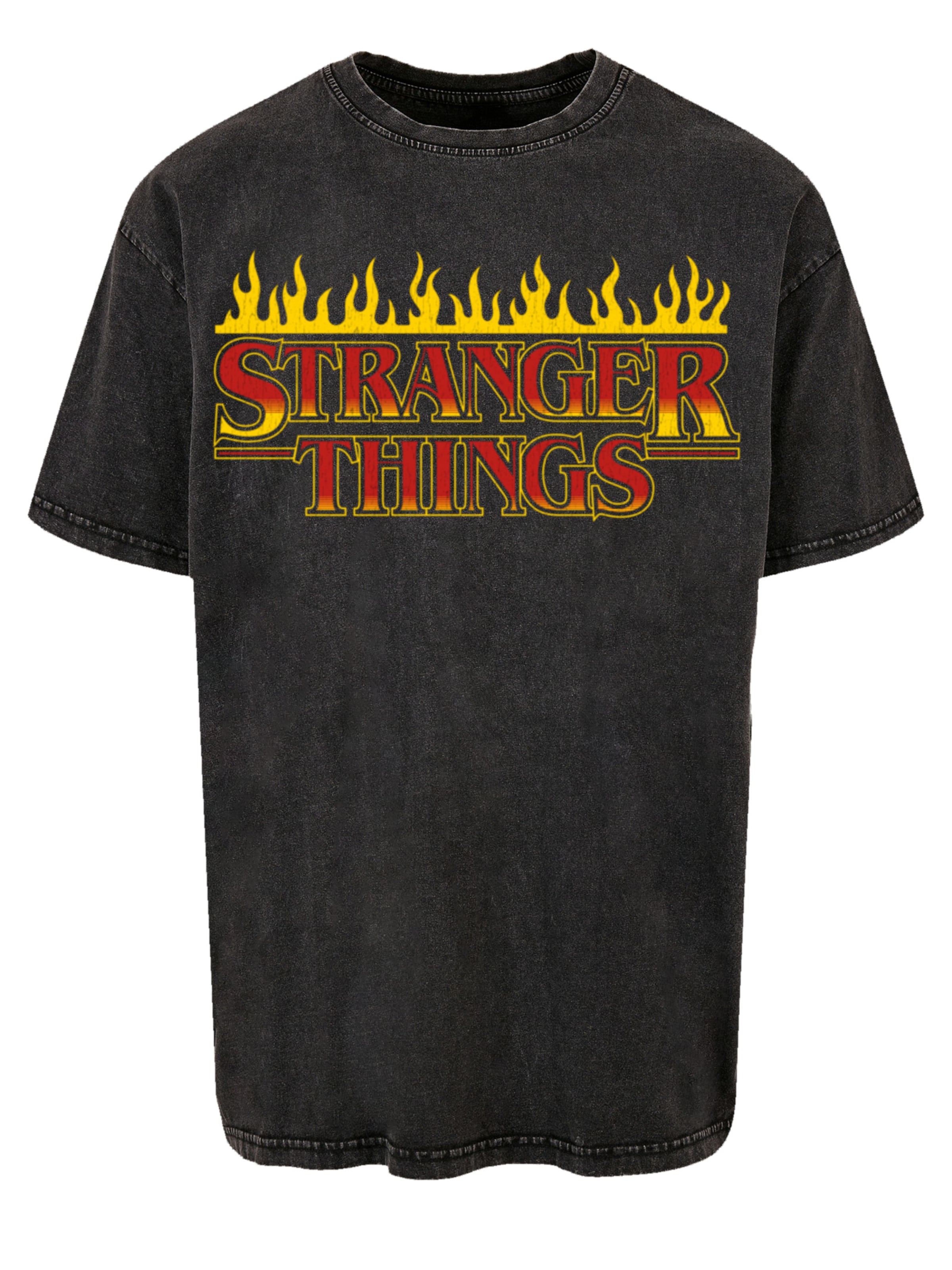 F4NT4STIC Shirt 'Stranger Things Fire Logo Men Netflix TV Series' in Black: front