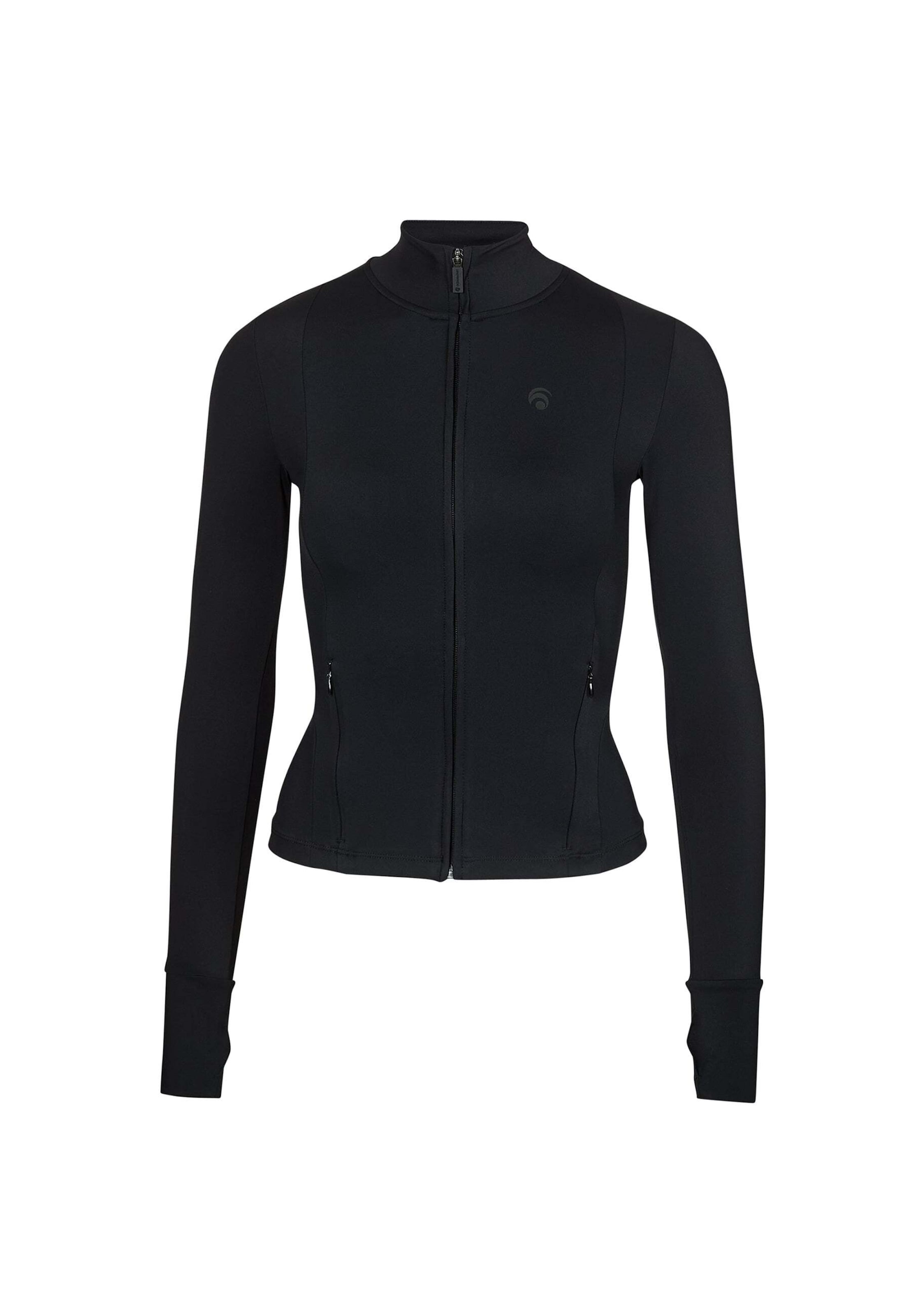 OCEANSAPART Athletic Zip-Up Hoodie ' Shania ' in Black: front