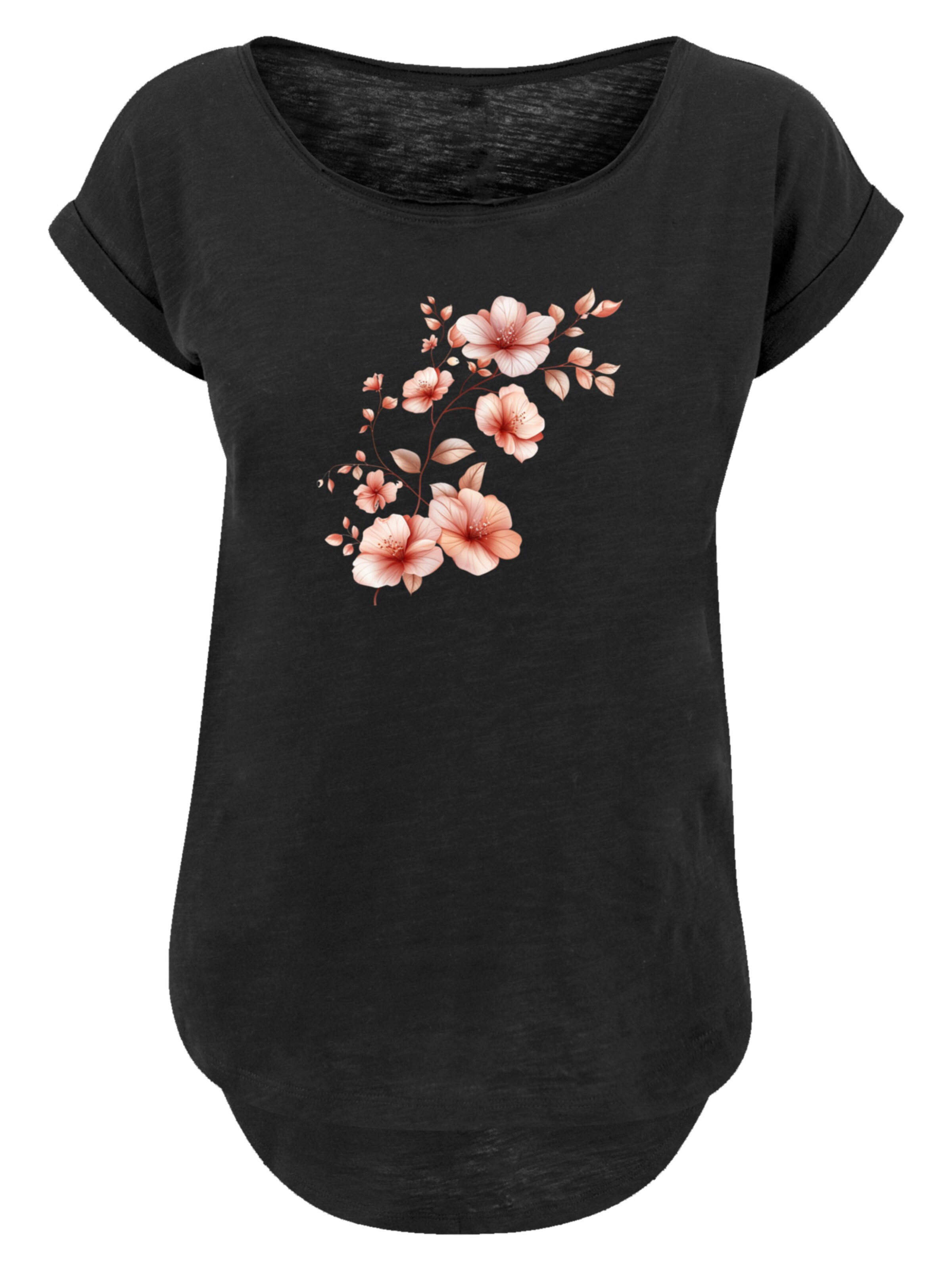 F4NT4STIC T-Shirt 'Rosa Blumenzweig 3D' in Schwarz: Vorderseite