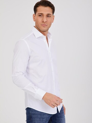 7Camicie - Ajuste estrecho Camisa de negocios 'Firenze Oxford Man Shirt White' en blanco