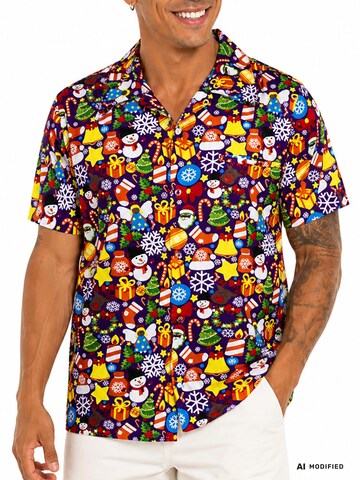 King Kameha Regular Fit Hemd 'Christmas Allover'‌‌‌‌‌‌ in Lila