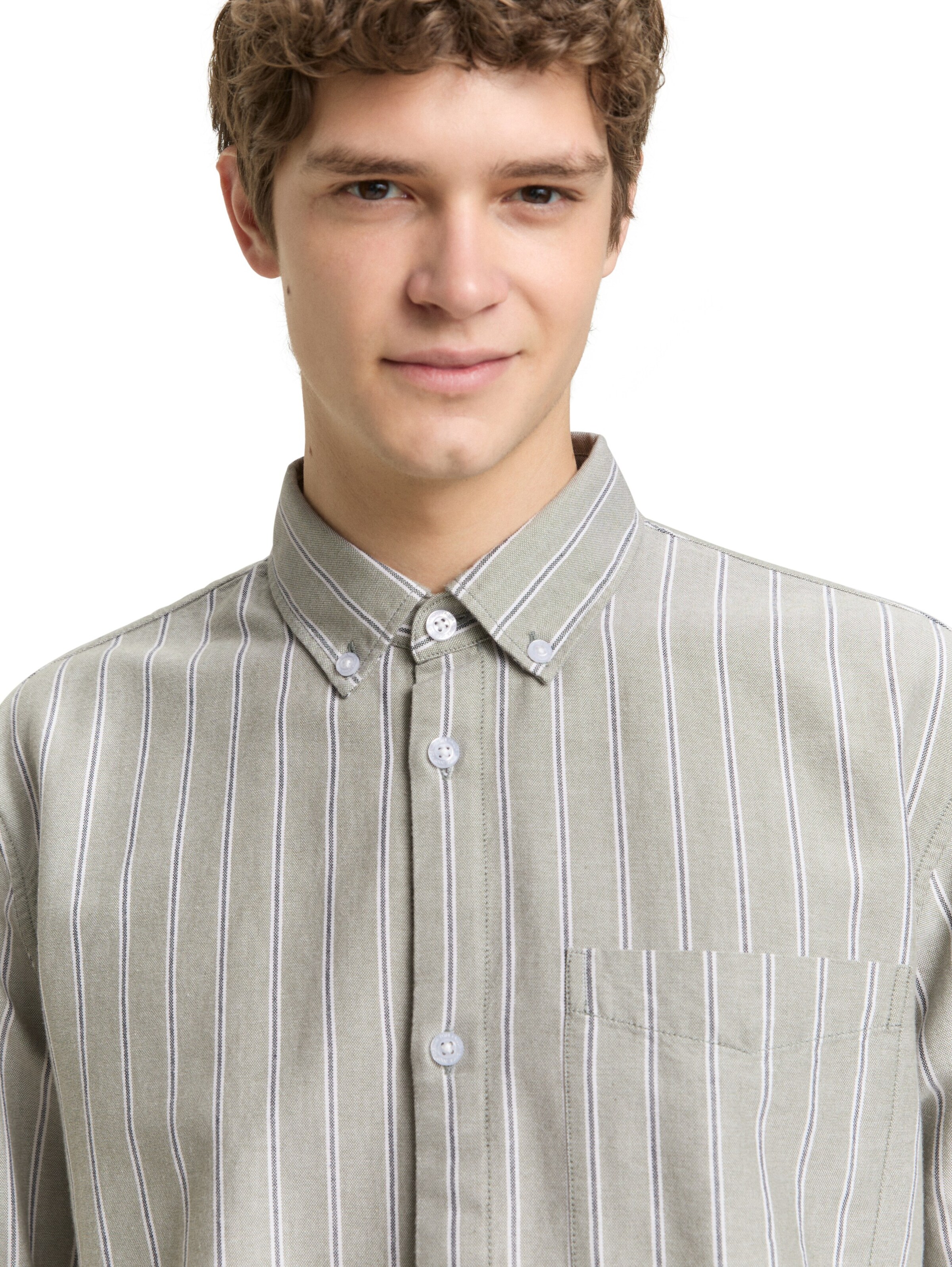 TOM TAILOR DENIM Comfort fit Button Up Shirt in Beige
