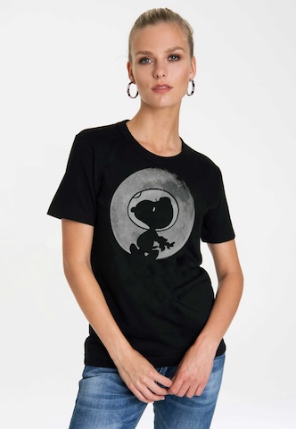 LOGOSHIRT Shirt 'Snoopy - Mond' in Black: front
