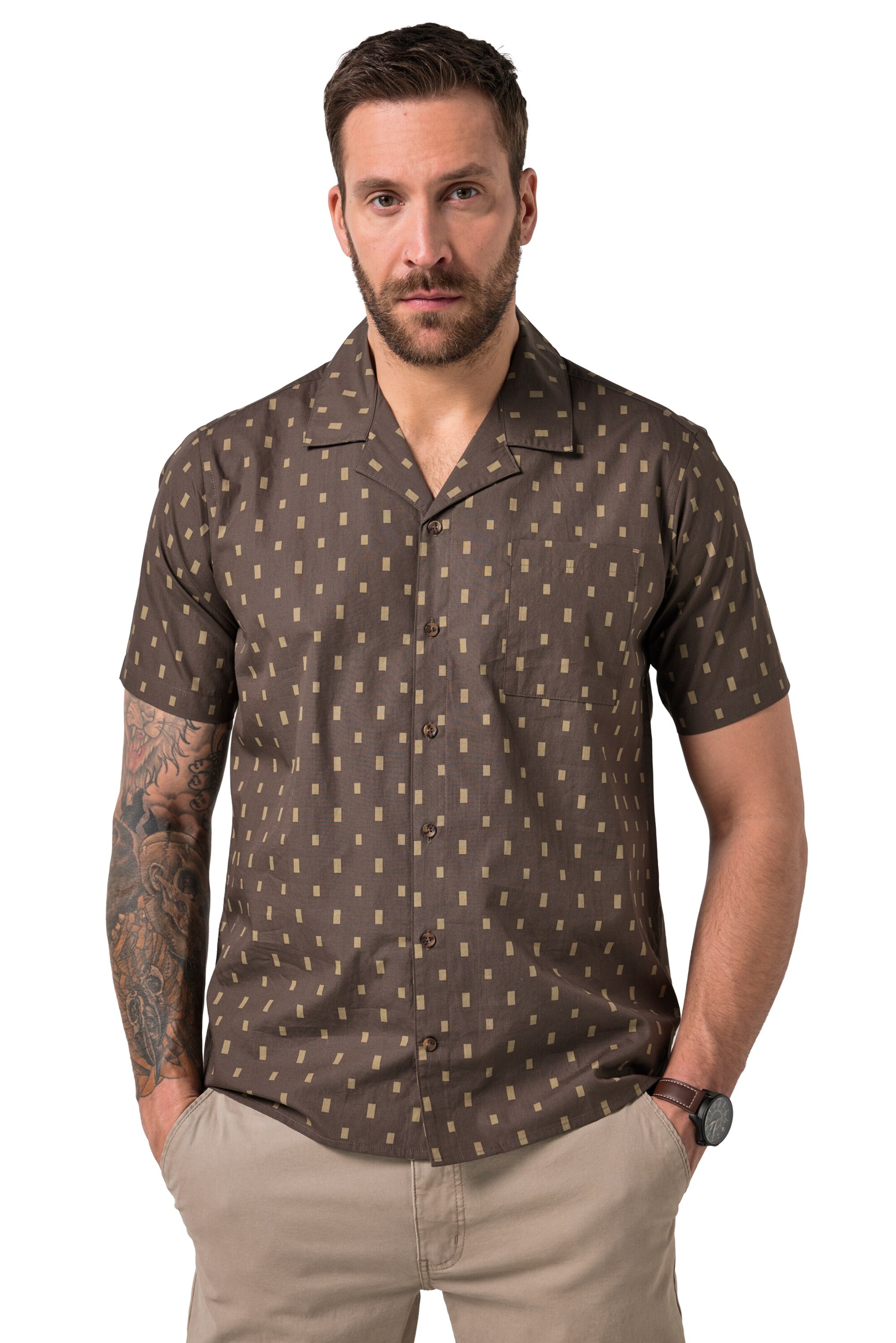 JP1880 Regular fit Overhemd in Bruin: voorkant