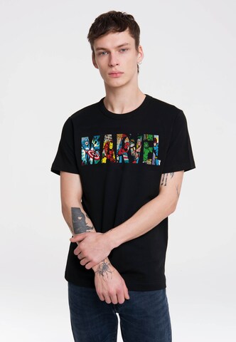 LOGOSHIRT Shirt 'Marvel Comic Colour Logo' in Black: front