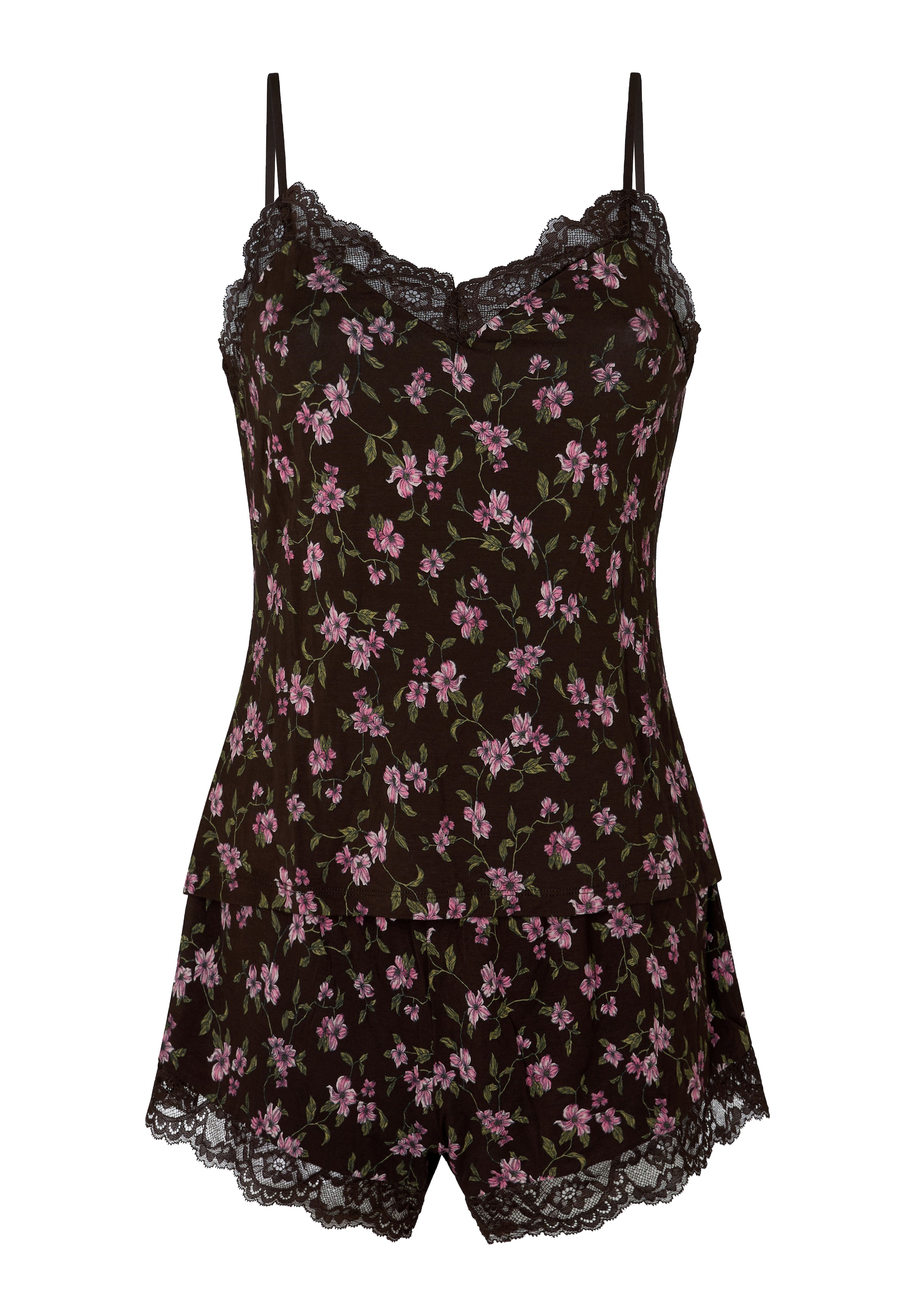 Hunkemöller Korte pyjama 'Nana' in Bruin: voorkant
