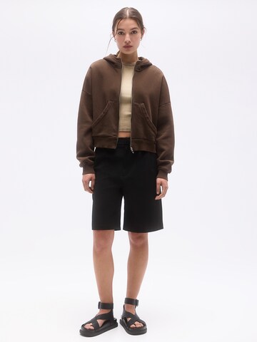 Pull&Bear Zip-Up Hoodie in Brown