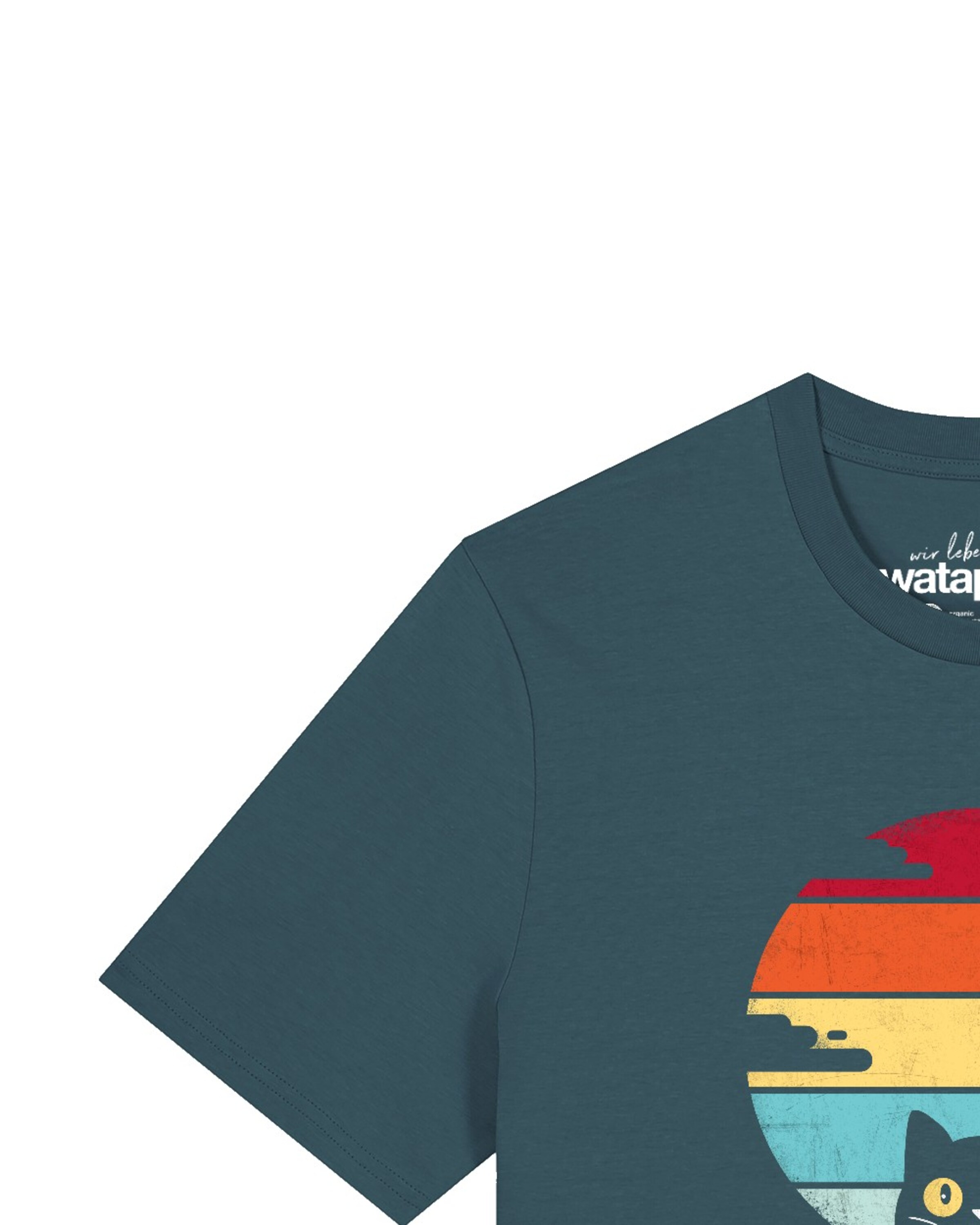 Watapparel Shirt ' Retro Sunset Cat ' in Blauw