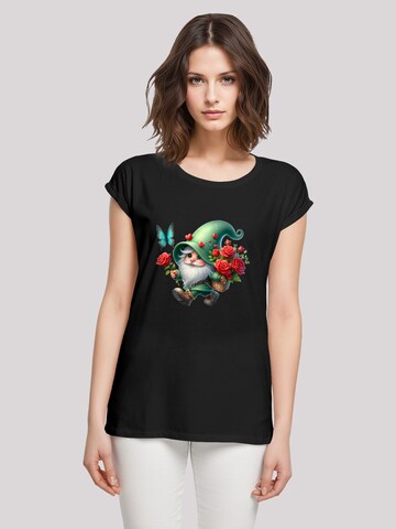 F4NT4STIC Shirt 'Gnom Frühling Blumen Schmetterling' in Black: front