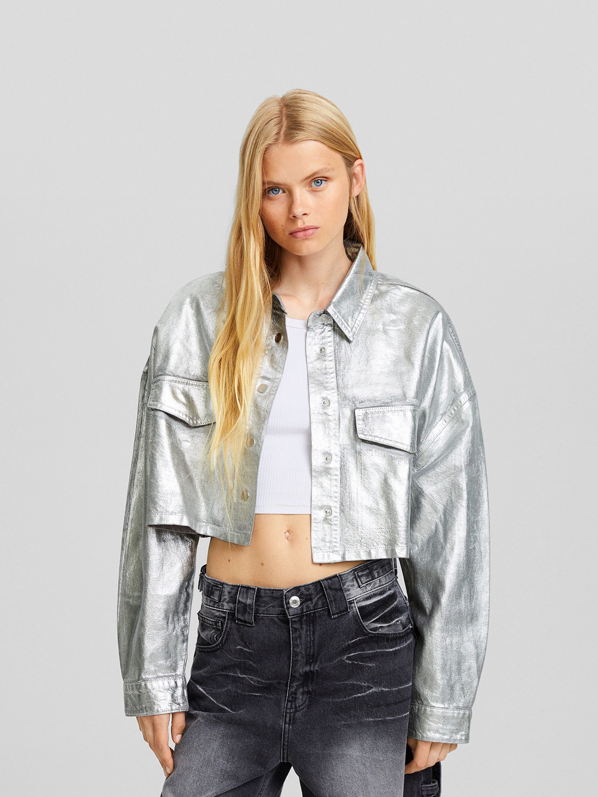 Bershka Between Season Jacket in Silver ABOUT YOU