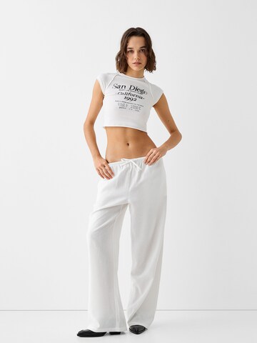 Wide leg Pantaloni de la Bershka pe alb