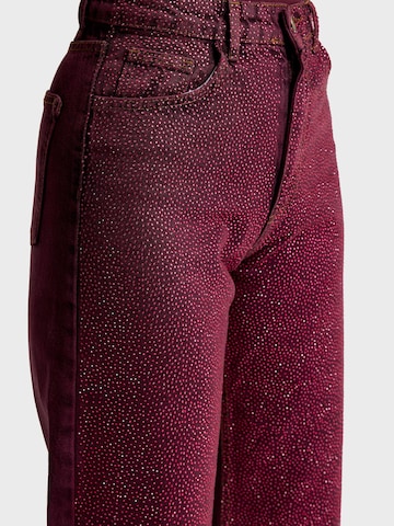 IT'S BASIC Regular Jeans 'RHINESTONE STRAIGHT HIGH RISE JEANS' in Red