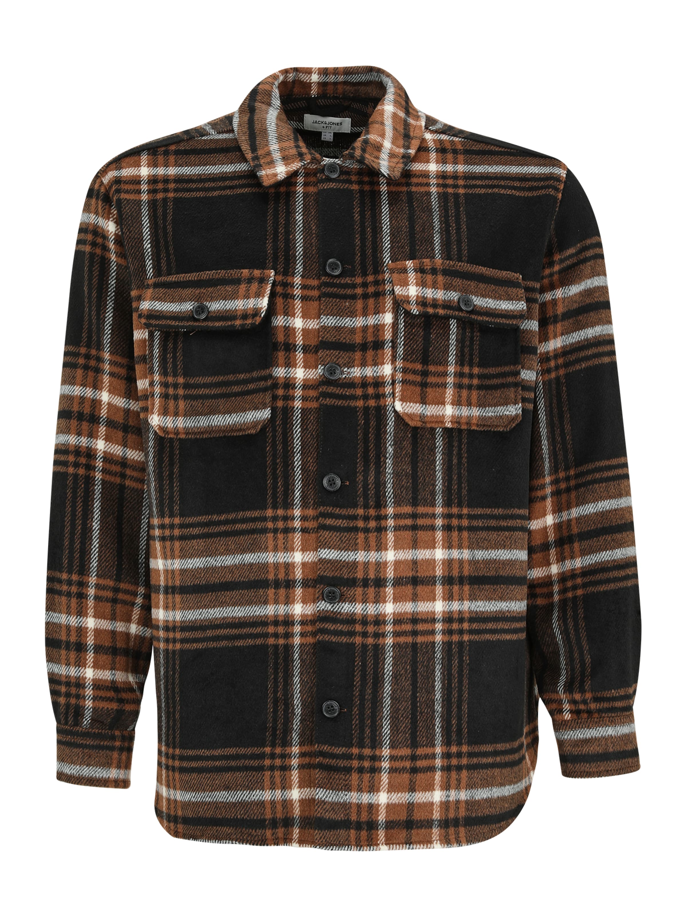Jack & Jones Plus Comfort fit Button Up Shirt 'JJEBradley Ollie' in Brown: front
