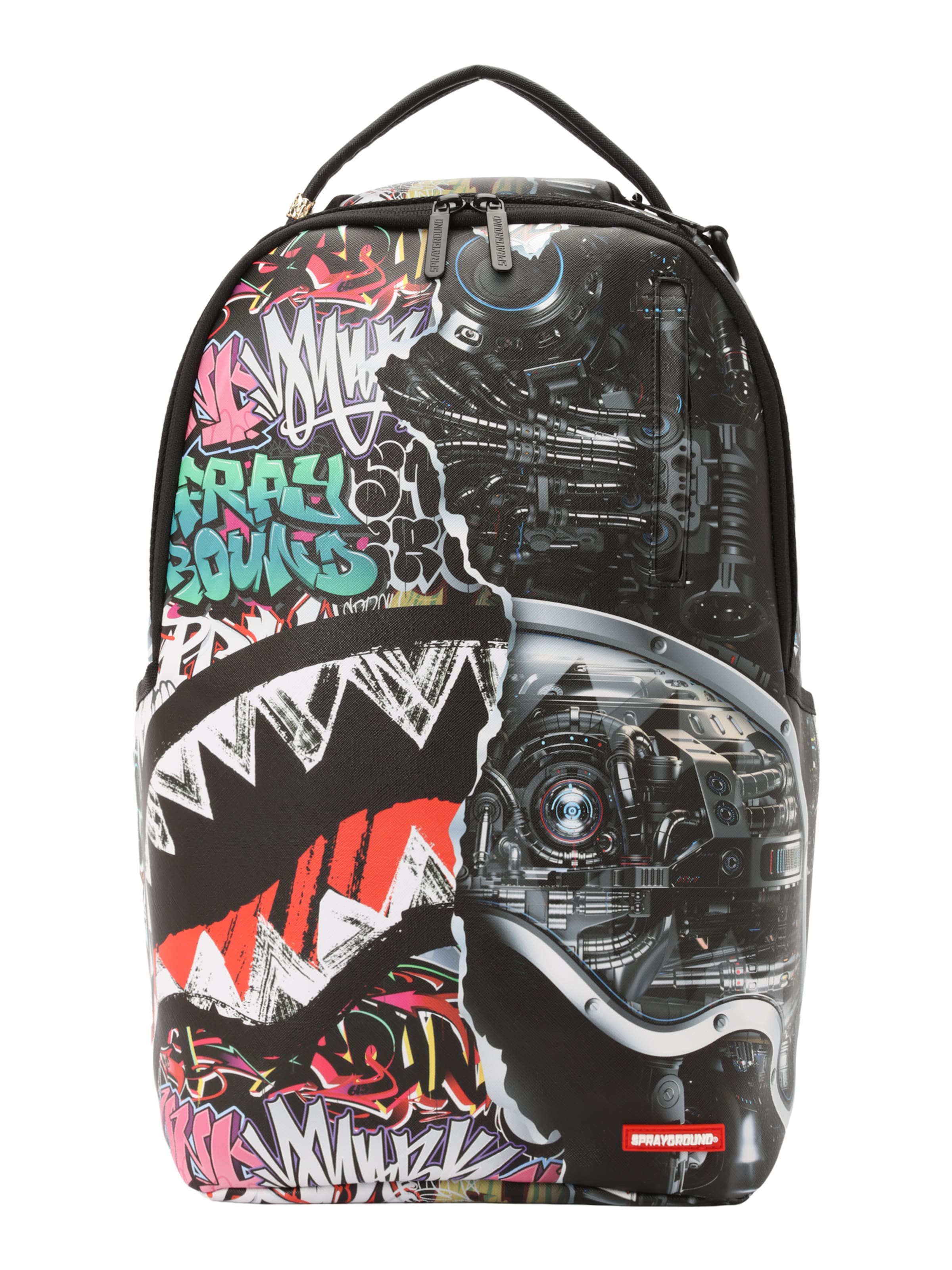 Sprayground Rucksack 'CYBERSHARK' in Schwarz: Vorderseite