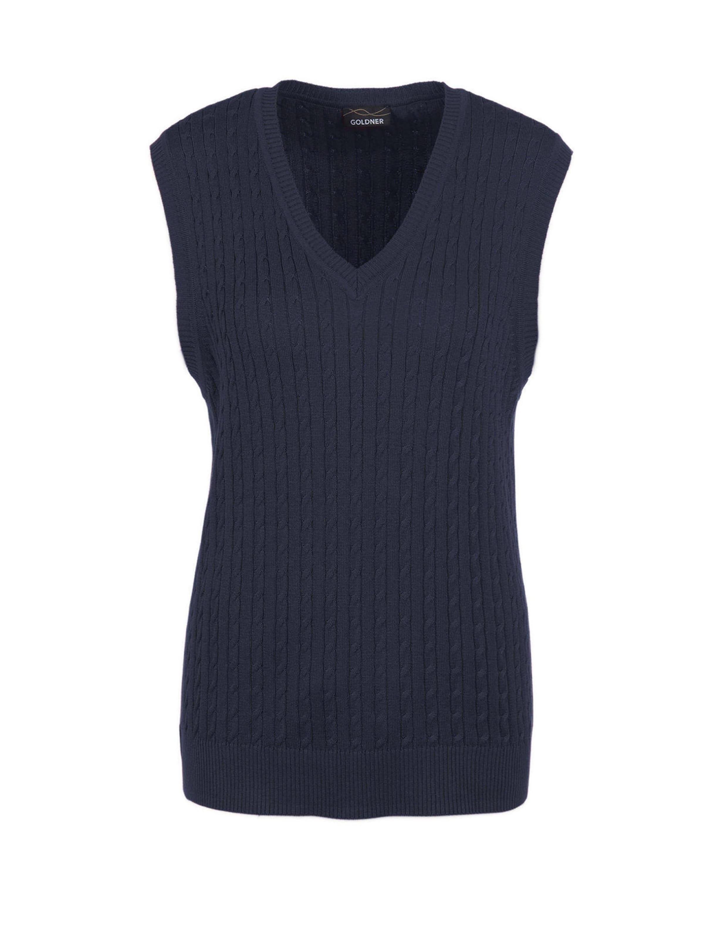 Goldner Pullover in Blau: Vorderseite