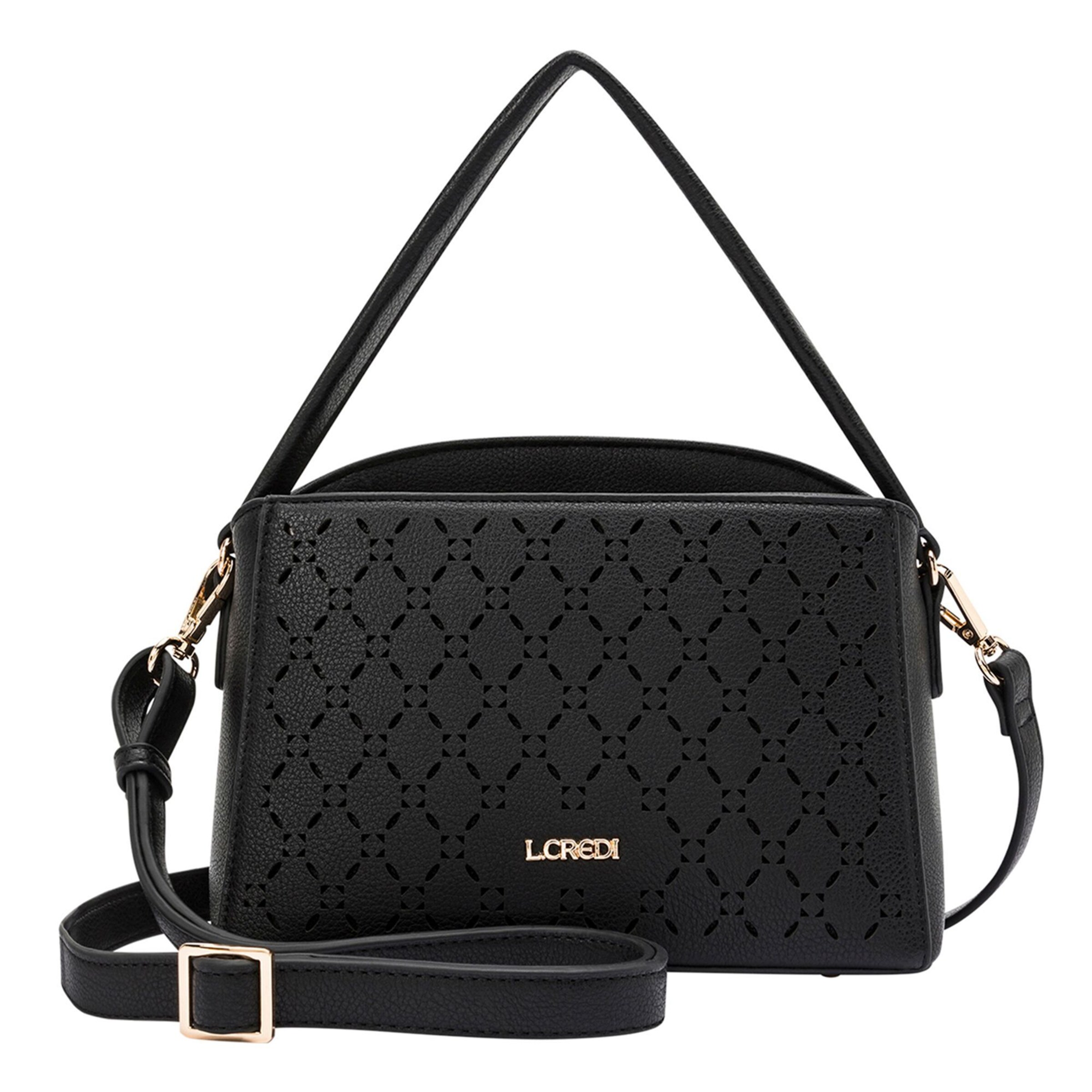 L.CREDI Shoulder Bag 'Orchidea' in Black: front