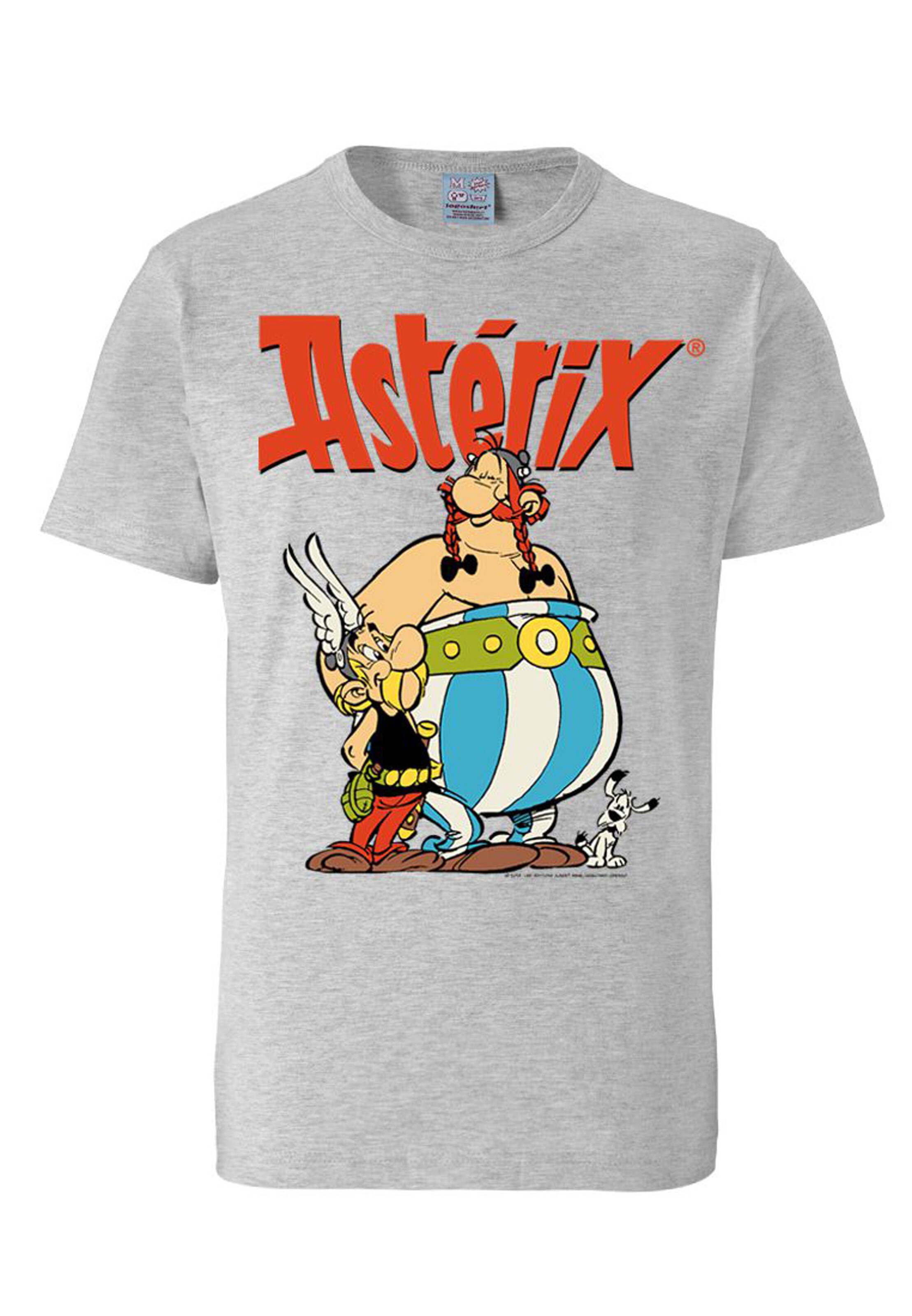 LOGOSHIRT T-Shirt 'Asterix der Gallier - Asterix & Obelix' in Grau: Vorderseite