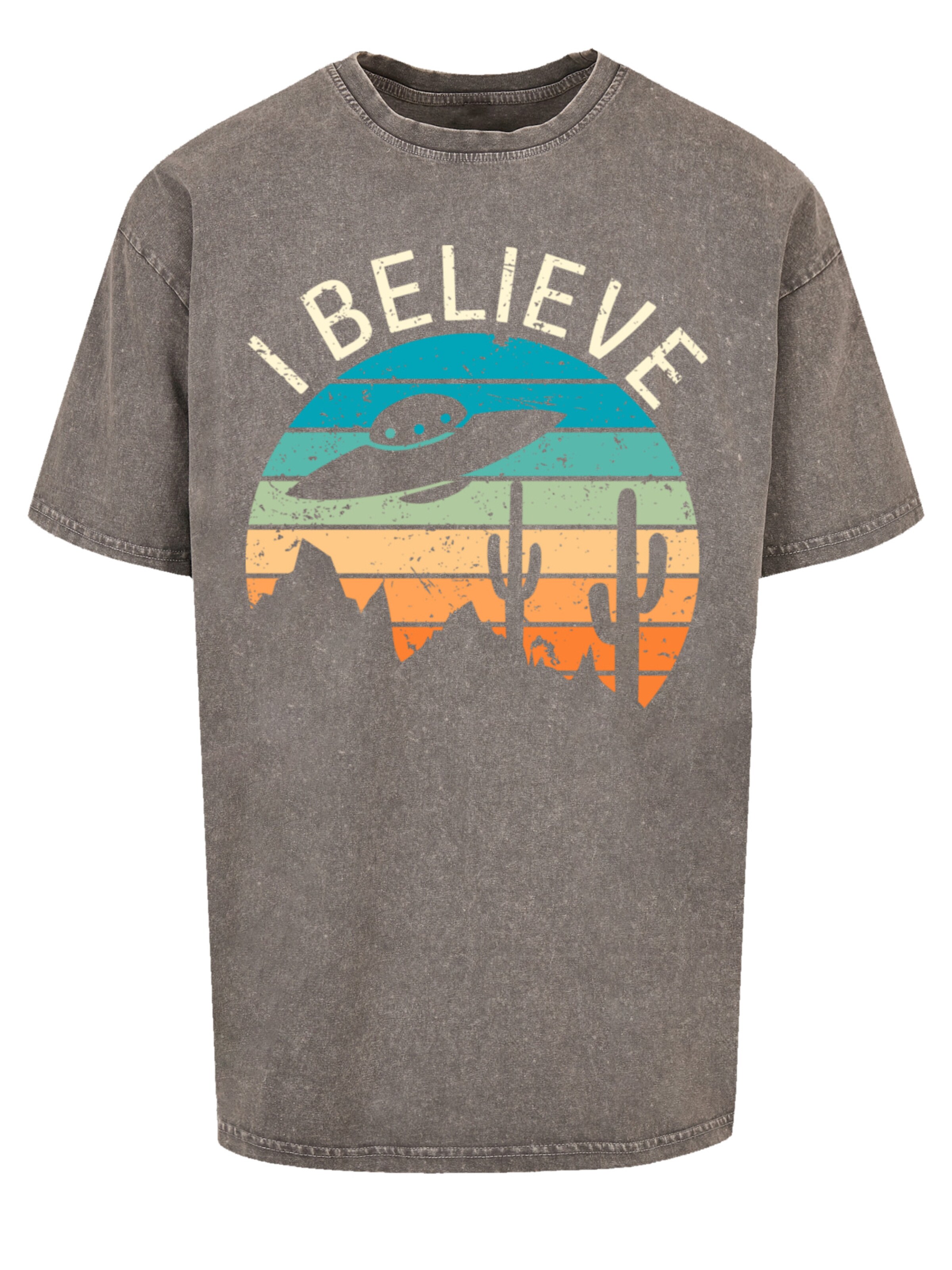 T-Shirt 'I Believe UFO Alien Sonnenuntergang' F4NT4STIC en gris : devant