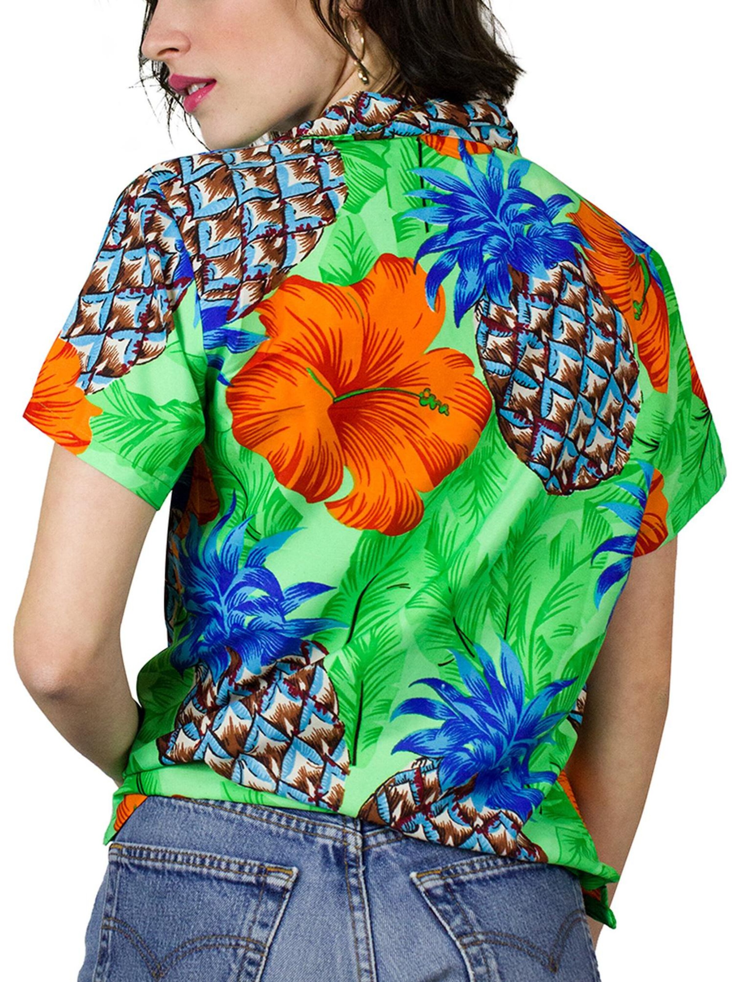 King Kameha Bluse 'Pineapple Hibiscus Shadow Line'‌‌ in Grün