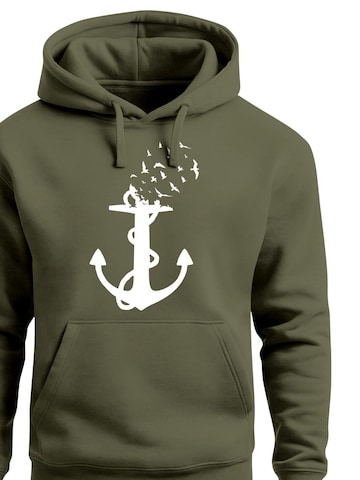 Neverless Sweatshirt 'Anker Vögel' in Green
