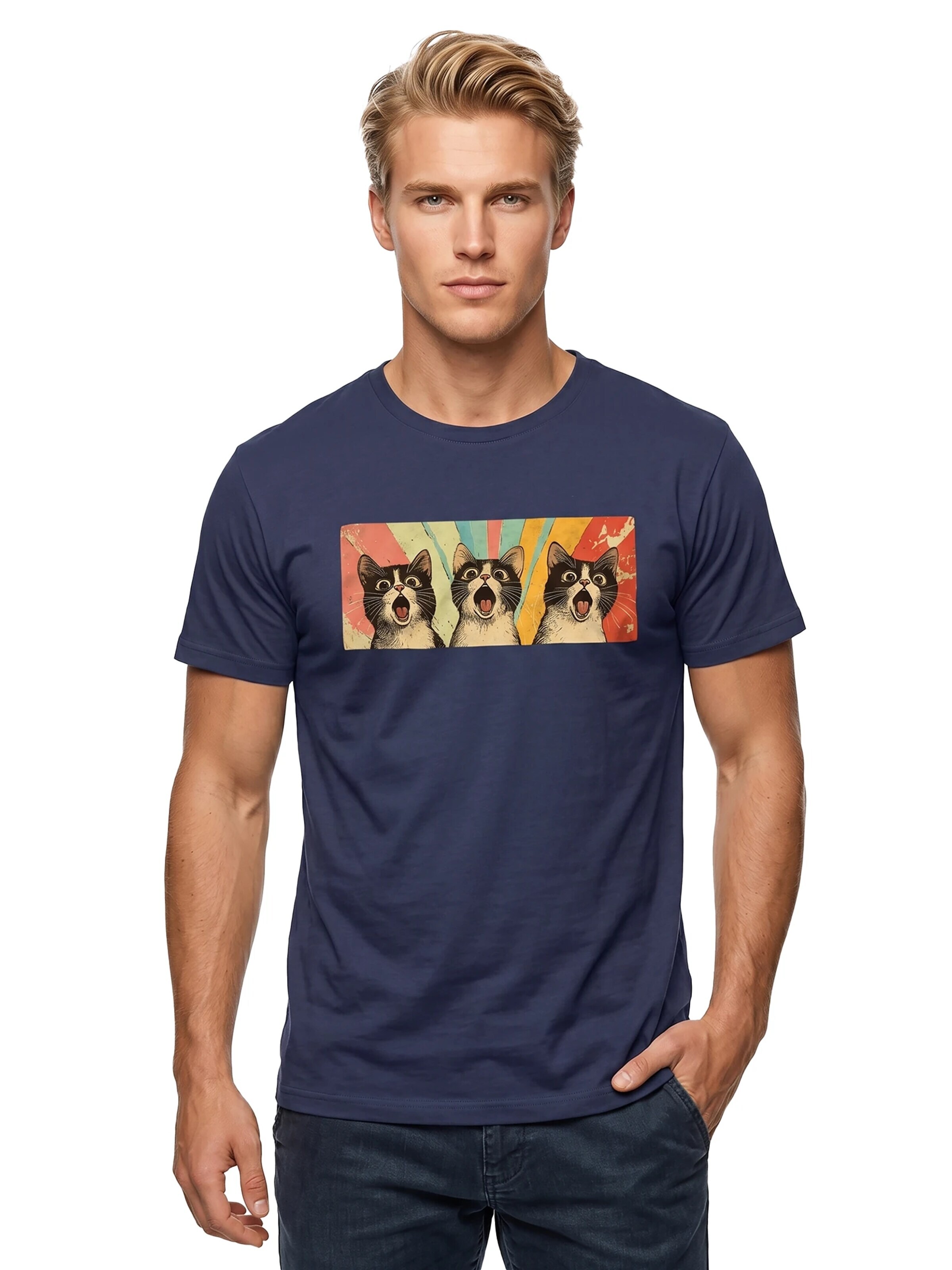 MAKAYA Shirt 'Panic-Cats' in Blue
