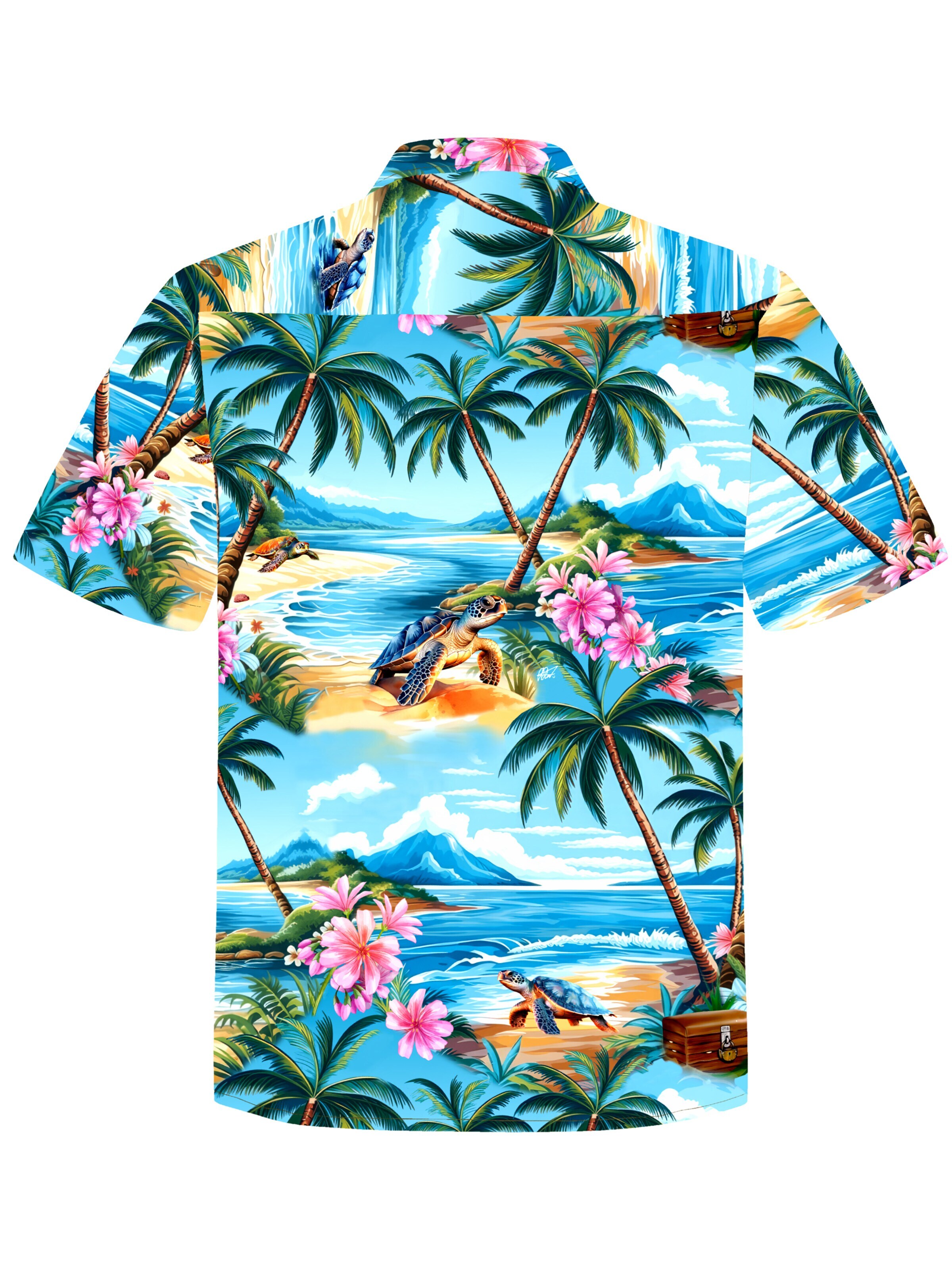 Hawaiihemdshop.de - Regular Fit Camisa 'Hawaiihemd "Turtle Island"' em azul
