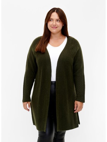 Zizzi Knit Cardigan 'Mcomfy' in Green: front