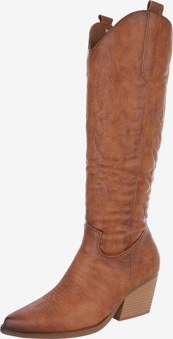 Ital-Design Cowboy Boots in Beige: front
