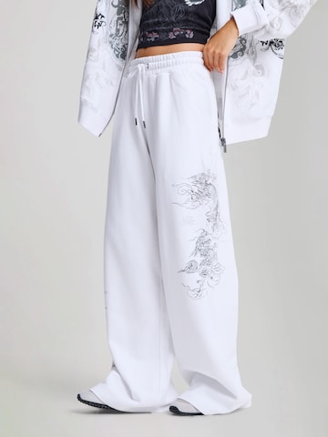 Wide leg Pantaloni 'Gothic Dragon' di Ed Hardy in bianco: frontale