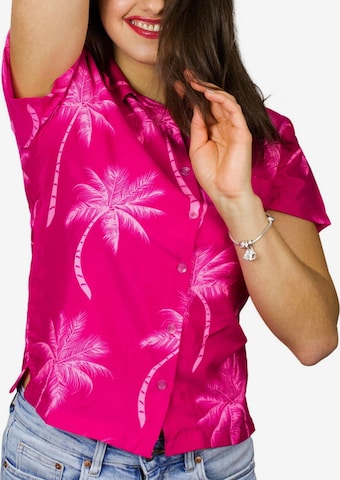 King Kameha Blouse 'Palmshadow' in Roze: voorkant