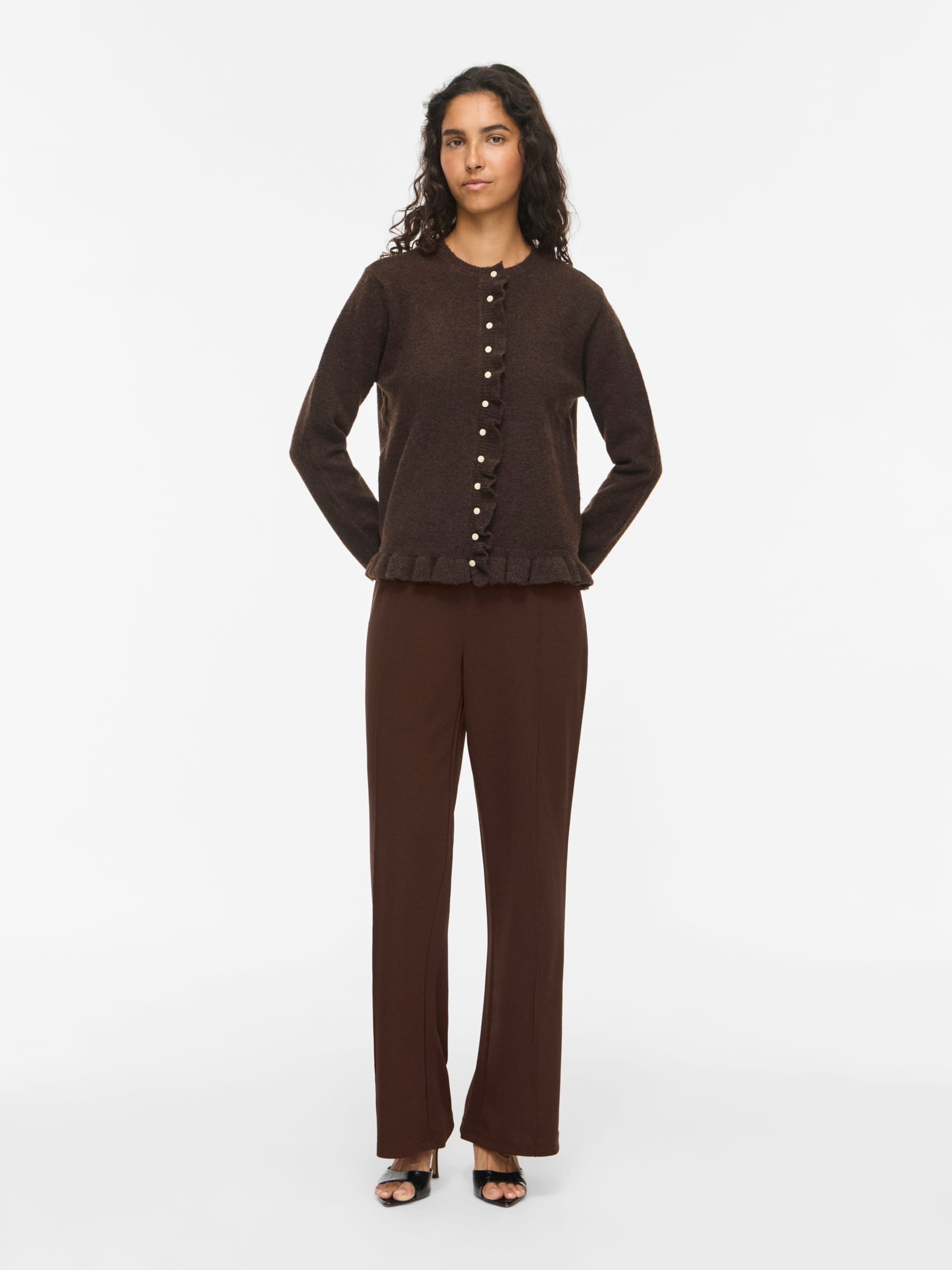 VILA Flared Trousers with creases in Brown: front