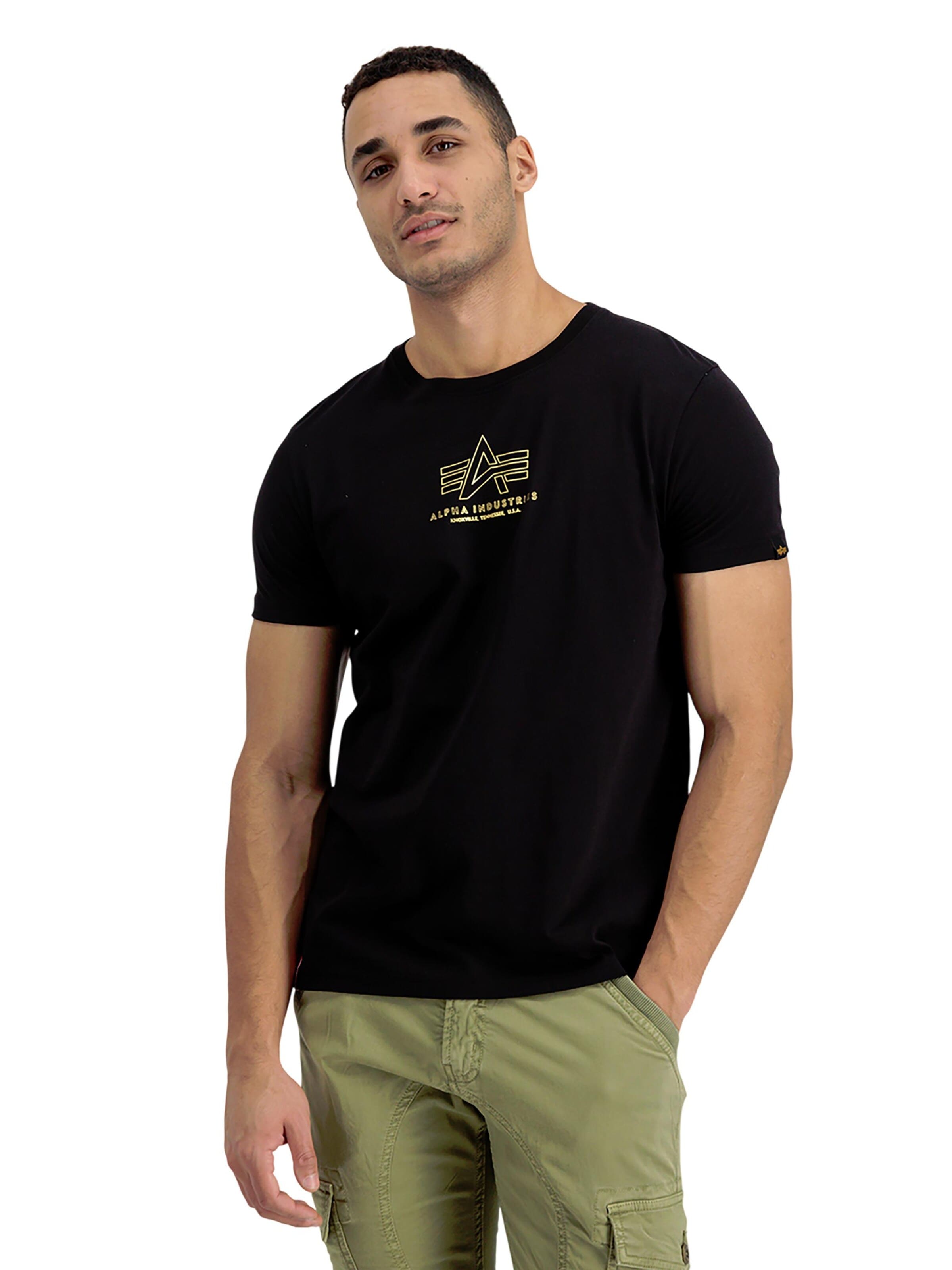 ALPHA INDUSTRIES Shirt 'Basic ML Foil Print'‌‌ in Schwarz: Vorderseite