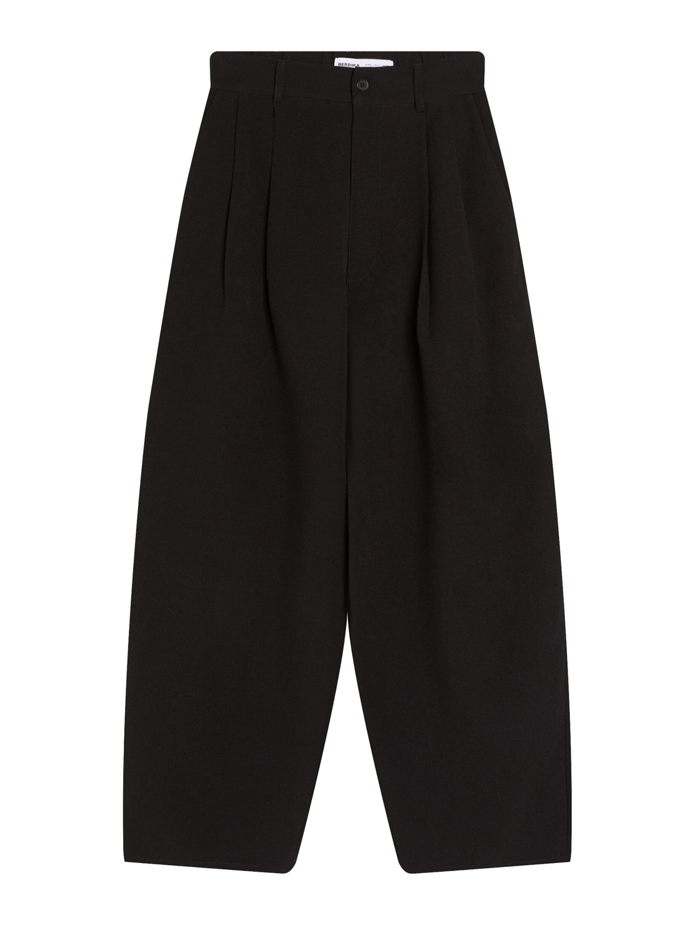 Bershka Wide Leg Bukser med lægfolder i sort: forside