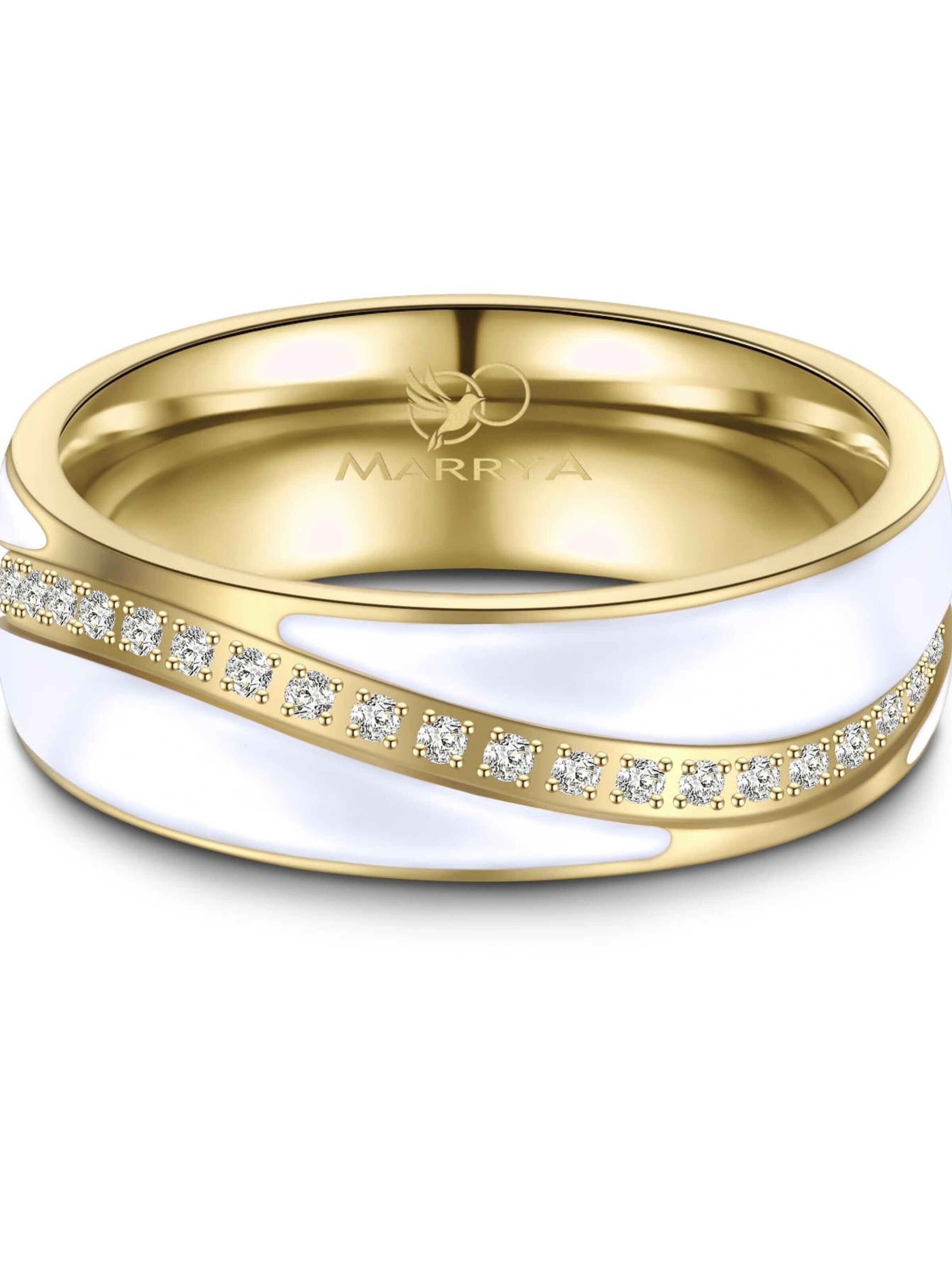 MARRYA Ring 'MARRYA ES-40 Ehering aus Edelstahl & Emaille - Weiß & Gold plattiert' in White
