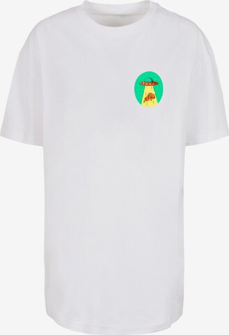 Maglia extra large 'Ufo Pizza' di Mister Tee in bianco: frontale