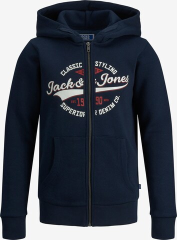 Jack & Jones Junior Zip-Up Hoodie in Blue: front