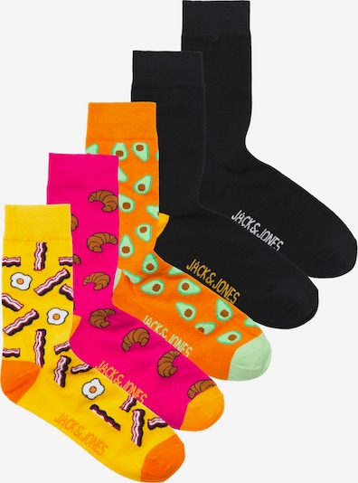 JACK & JONES Chaussettes 'BREAKFAST' en jaune / orange / rose / noir, Vue avec produit