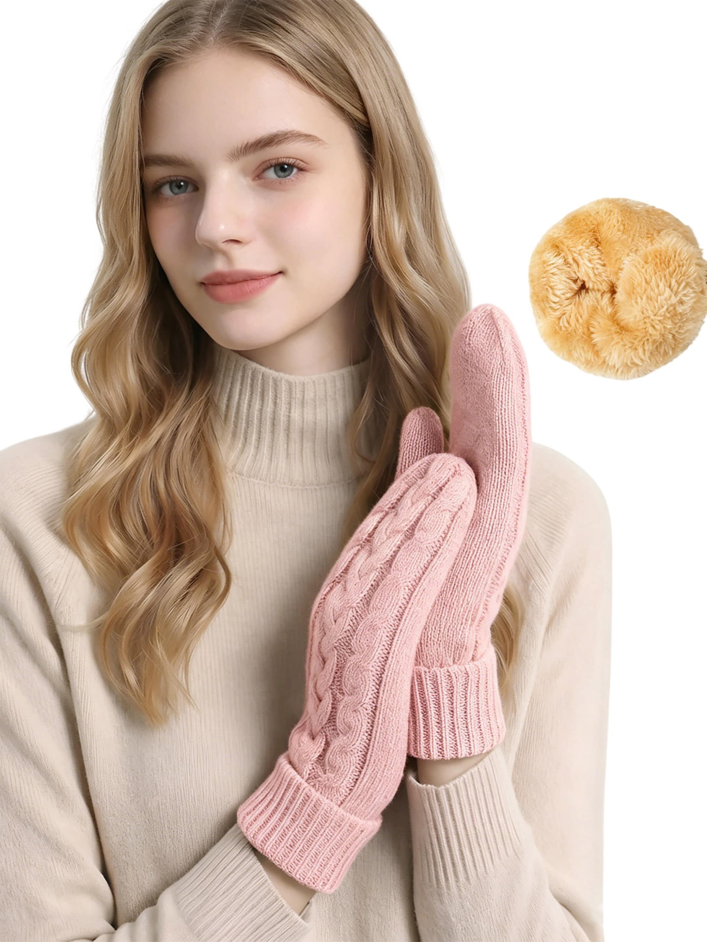 Magicshe Handstulpen 'Strick Winterhandschuhe mit Fleecefutter Warm Weich'‌‌‌‌‌‌‌‌‌ in Pink: Vorderseite