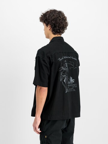ALPHA INDUSTRIES Comfort fit Button Up Shirt 'Aloha' in Black: front