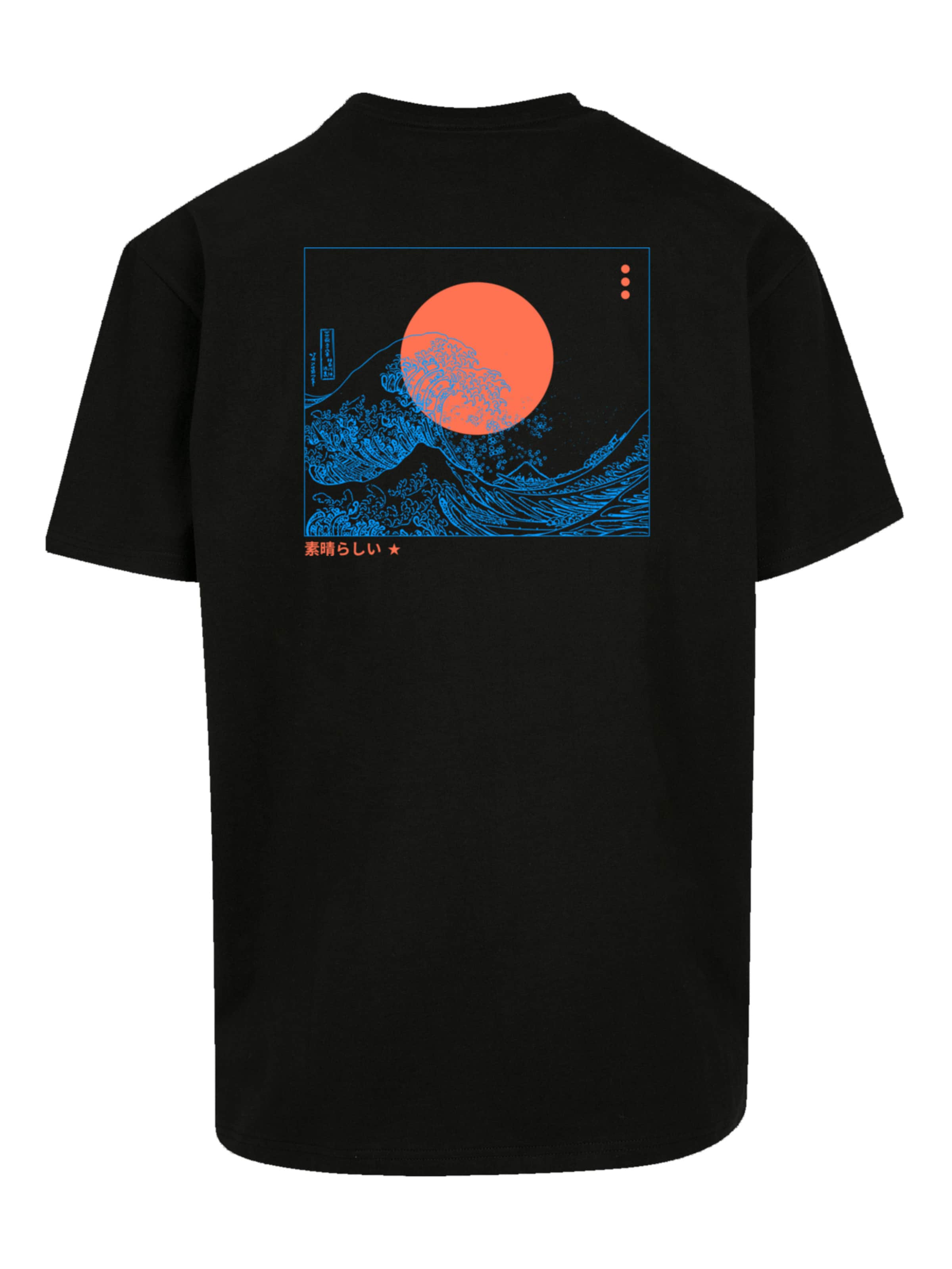 T-Shirt 'Kanagawa Welle Blue' F4NT4STIC en noir : devant