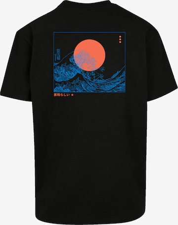 F4NT4STIC Shirt 'Kanagawa Welle Blue' in Zwart: voorkant