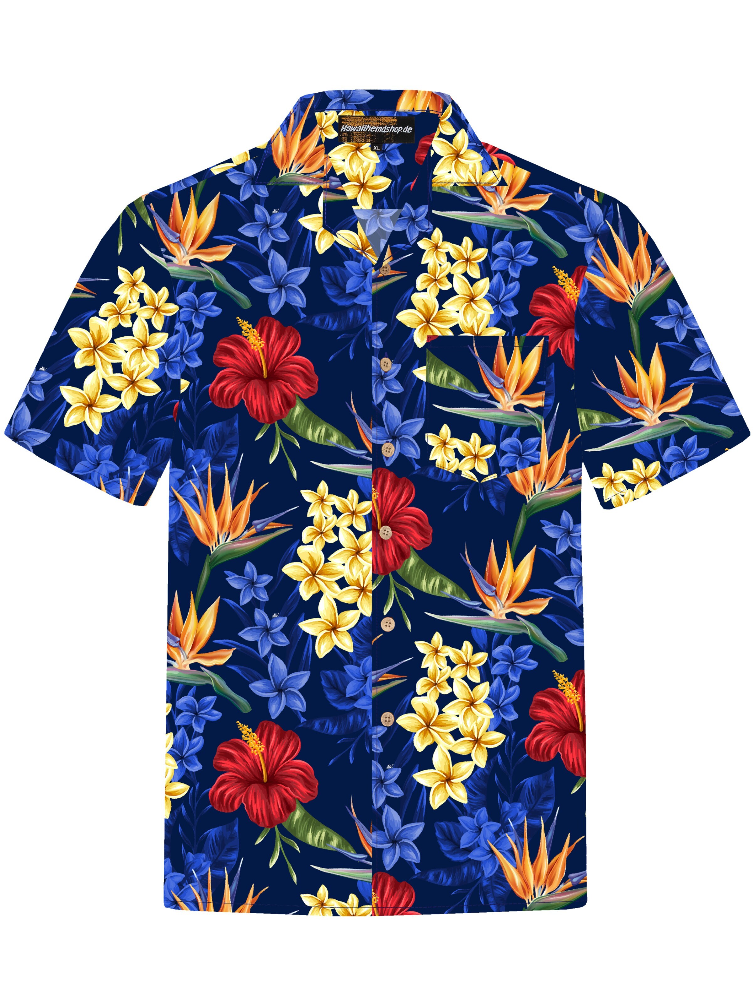 Hawaiihemdshop.de Regularny krój Koszula 'Hawaiihemd "Flowerful Summer (blue)"' w kolorze niebieski: przód