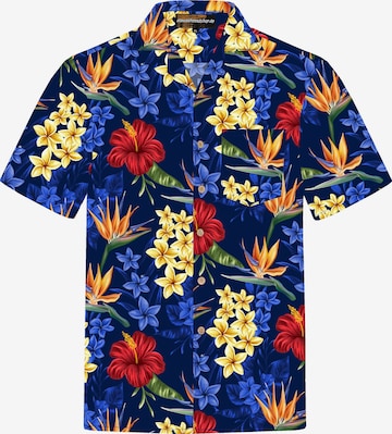 Hawaiihemdshop.deRegular Fit Košulja 'Hawaiihemd "Flowerful Summer (blue)"' - plava boja: prednji dio
