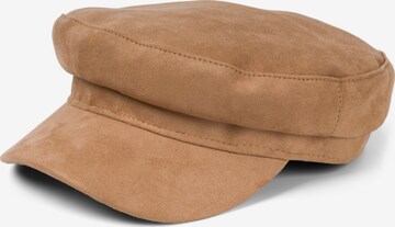 styleBREAKER Beanie 'Ballonmütze Einfarbig Veloursleder Optik' in Beige: front