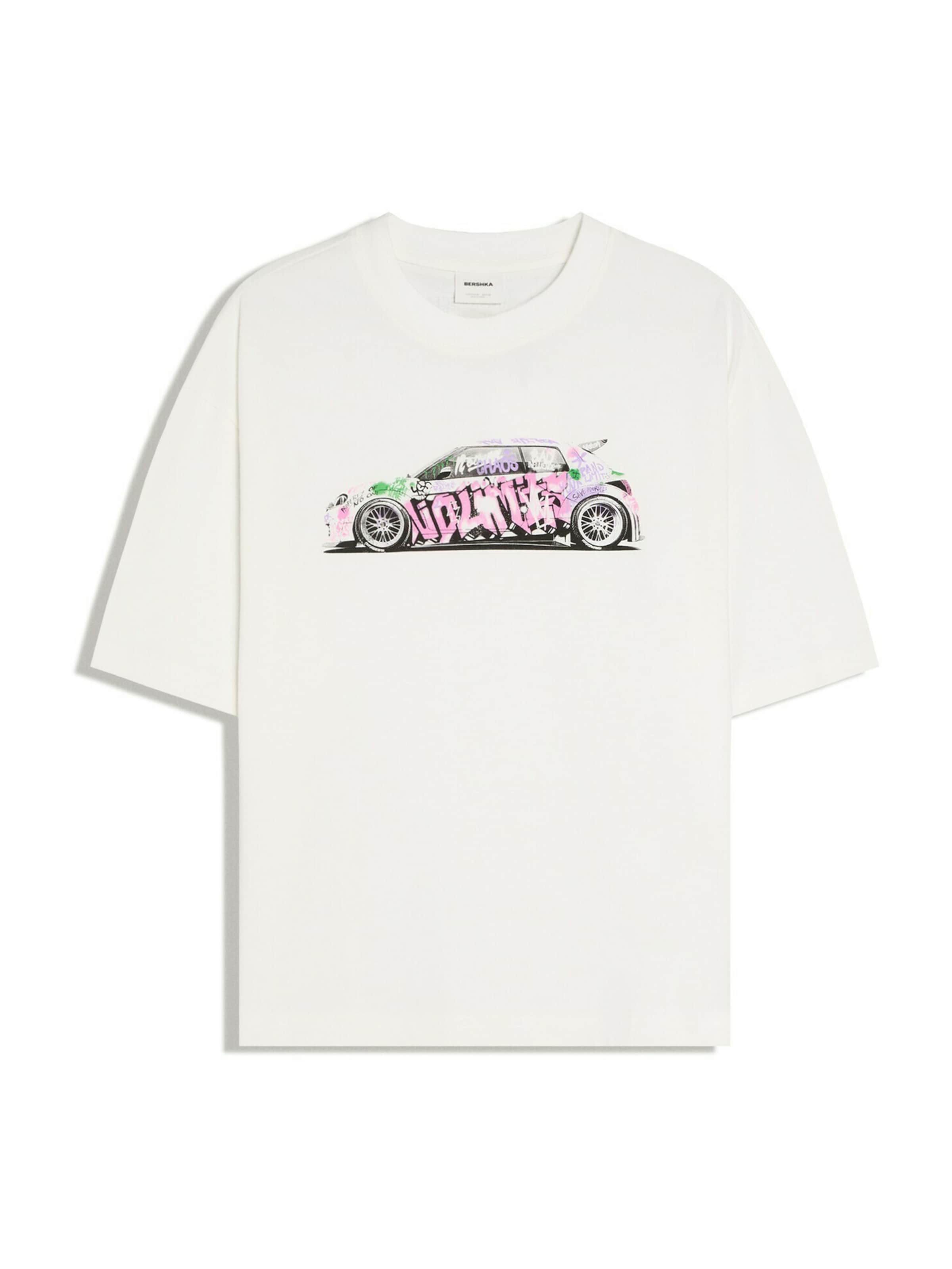 Bershka Bluser & t-shirts i XS i grøn / lys pink / sort / naturhvid, Produktvisning